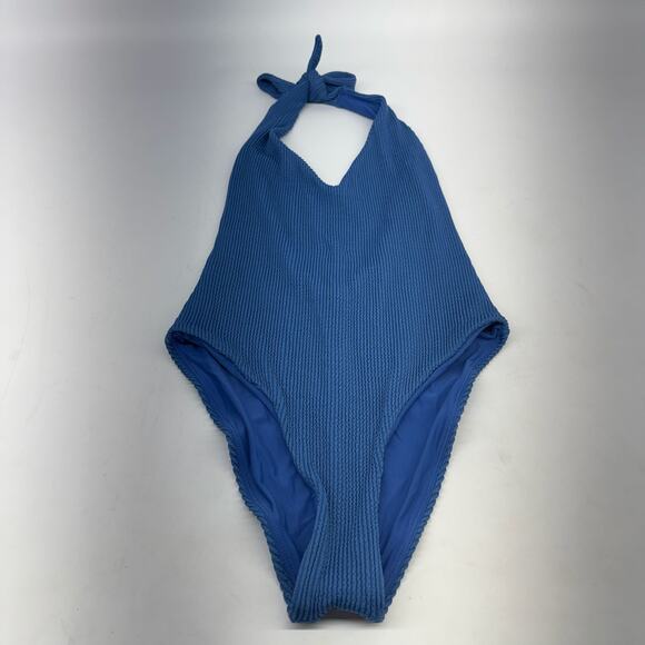 Veronica Beard Salis Ribbed One Piece Swimsuit Blue Size S New - Picture 3 of 5